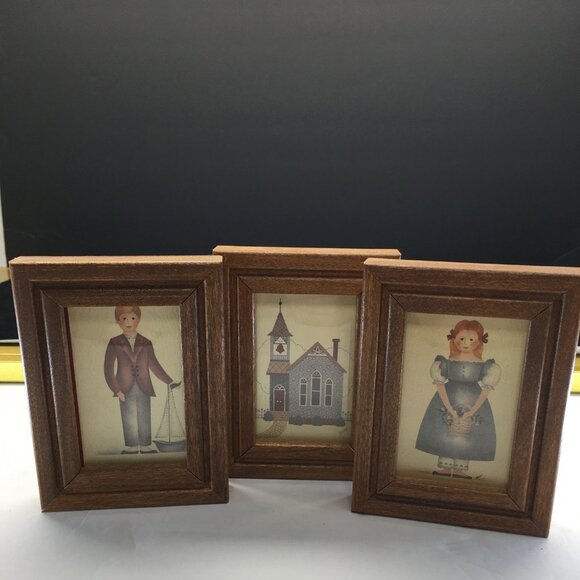 Vintage Folk Art Primitive Tile Painted By Mimi Rectangular Framed Wall Hanging - Picture 3 of 13